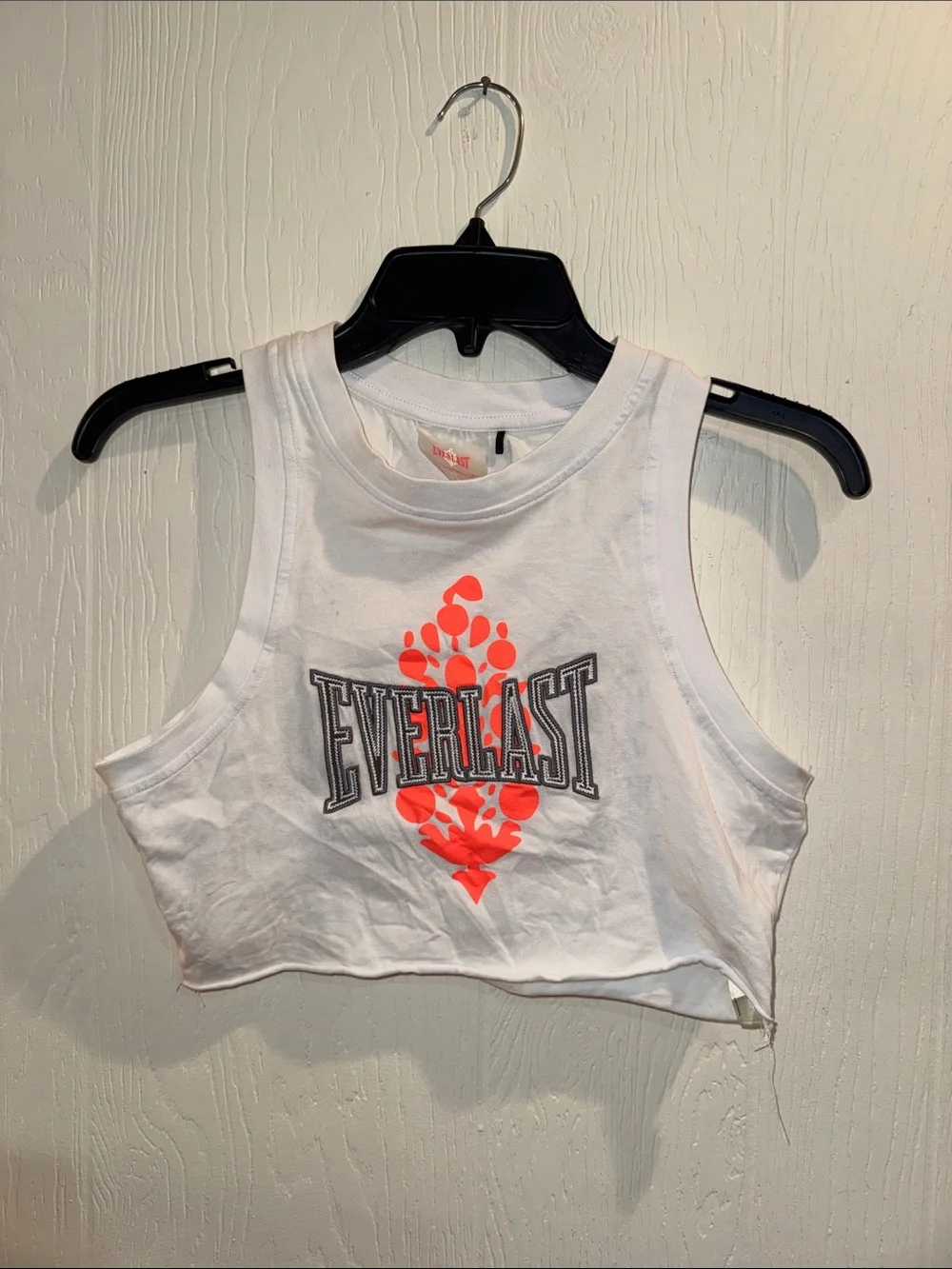Free People White Cropped Tank with Neon Orange Graphic
